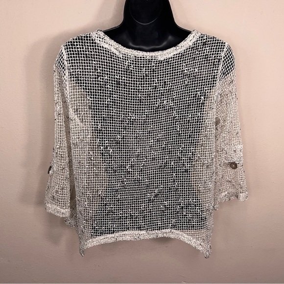 Small Nina Leonard Ivory Open Knit Top Beach Boho Bohemian Vneck Lightweight - Picture 10 of 15